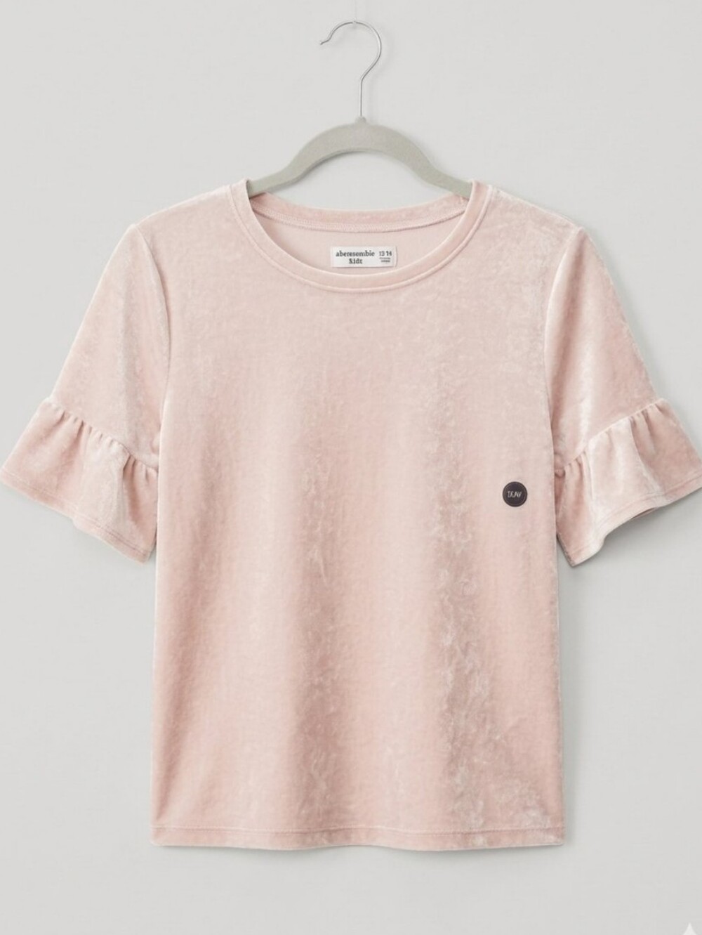 abercrombie kids Pale Pink Velvet Short Sleeve Ruffle Tee Sz 13/14 NWT